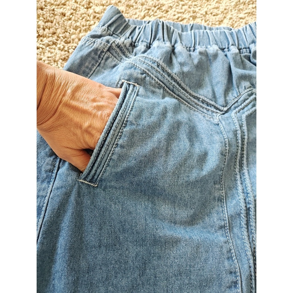 Women Maxi Skirt Size Small Pockets Blue Elastic Waist Casual Career No Slit - Picture 5 of 10